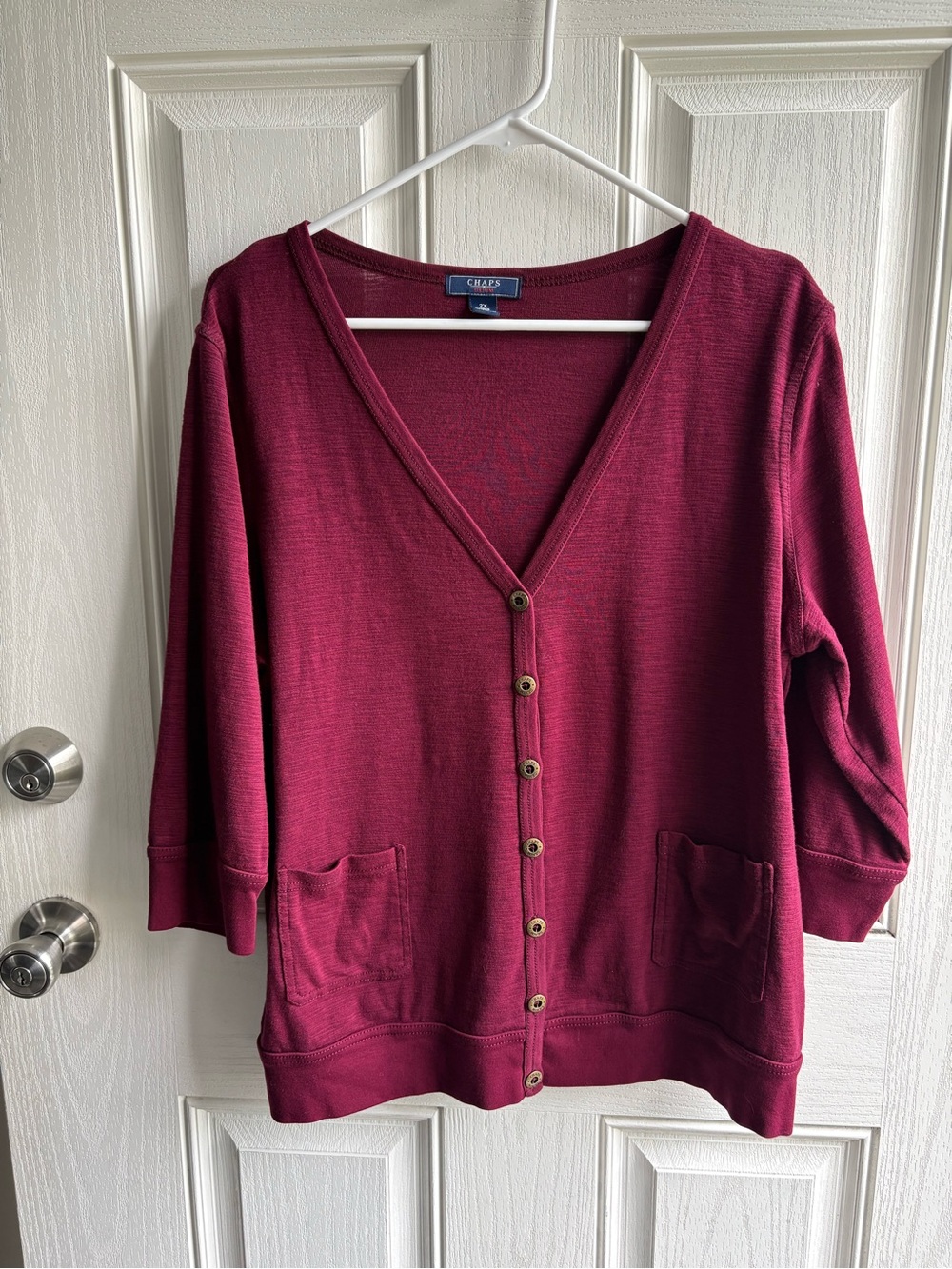 CHAPS Denim 2X Burgundy Button Front Cardigan Sweater | Pocketed